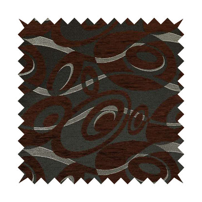 Japura Collection Of Shiny Swirl Pattern Weaves In Brown Silver Chenille Colour Upholstery Fabric CTR-375