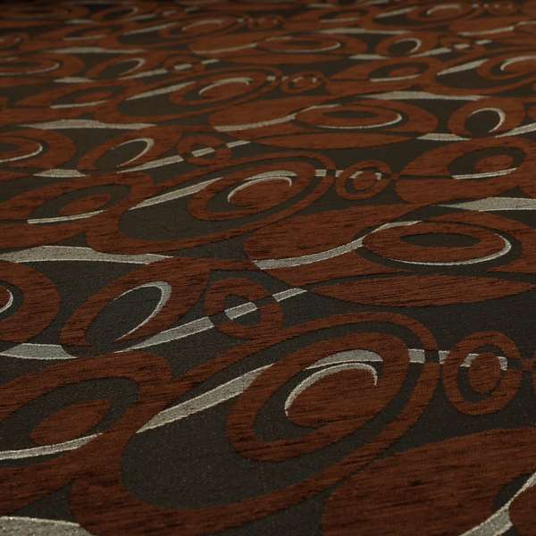 Japura Collection Of Shiny Swirl Pattern Weaves In Brown Silver Chenille Colour Upholstery Fabric CTR-375