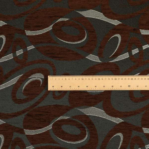 Japura Collection Of Shiny Swirl Pattern Weaves In Brown Silver Chenille Colour Upholstery Fabric CTR-375 - Roman Blinds