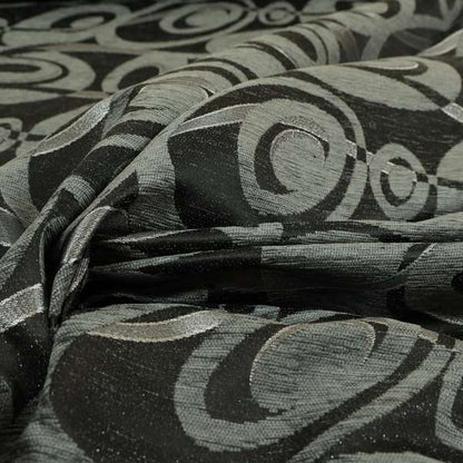 Japura Collection Of Shiny Swirl Pattern Weaves In Grey Silver Chenille Colour Upholstery Fabric CTR-376 - Roman Blinds