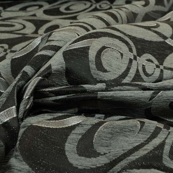 Japura Collection Of Shiny Swirl Pattern Weaves In Grey Silver Chenille Colour Upholstery Fabric CTR-376 - Handmade Cushions