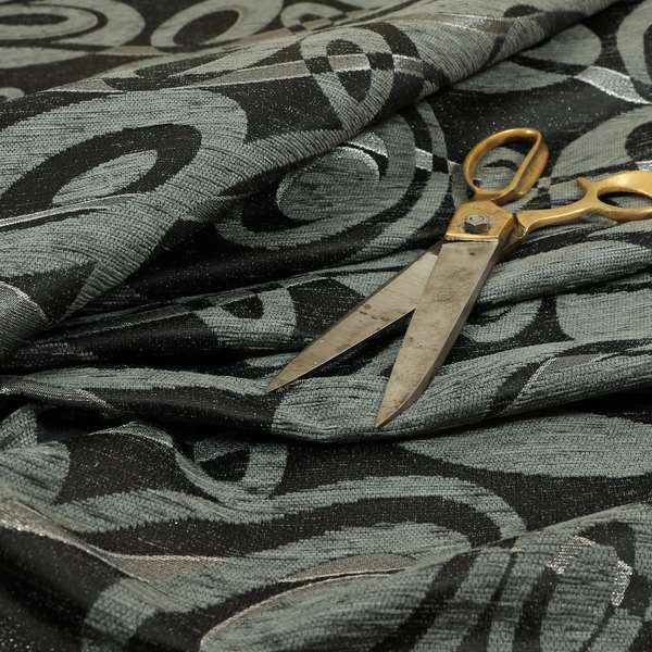 Japura Collection Of Shiny Swirl Pattern Weaves In Grey Silver Chenille Colour Upholstery Fabric CTR-376 - Roman Blinds