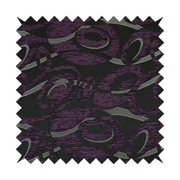 Japura Collection Of Shiny Swirl Pattern Weaves In Purple Silver Chenille Colour Upholstery Fabric CTR-378 - Roman Blinds