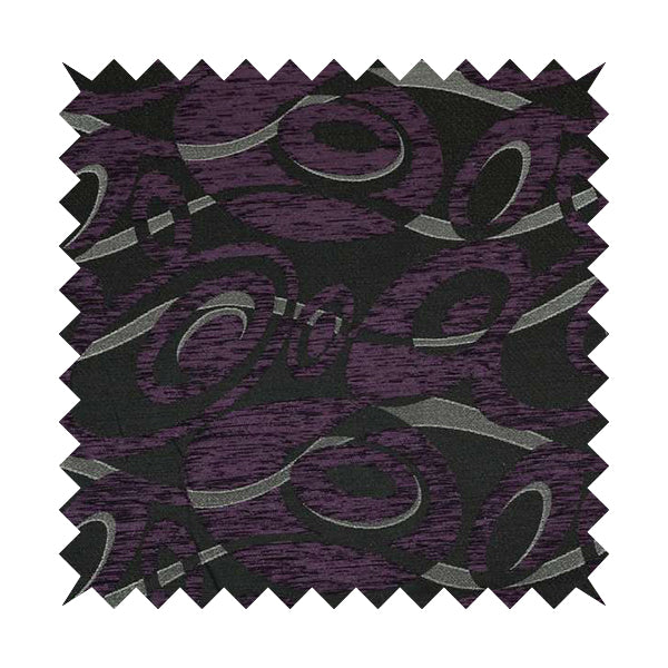 Japura Collection Of Shiny Swirl Pattern Weaves In Purple Silver Chenille Colour Upholstery Fabric CTR-378 - Made To Measure Curtains