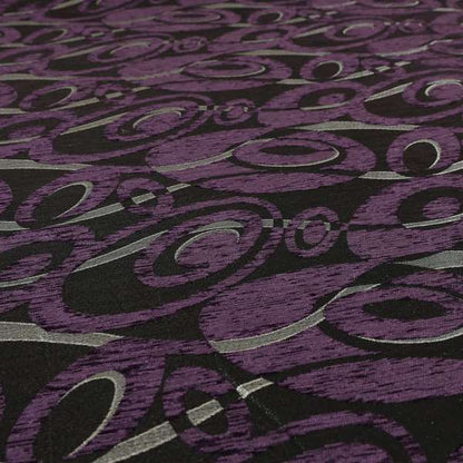 Japura Collection Of Shiny Swirl Pattern Weaves In Purple Silver Chenille Colour Upholstery Fabric CTR-378 - Made To Measure Curtains