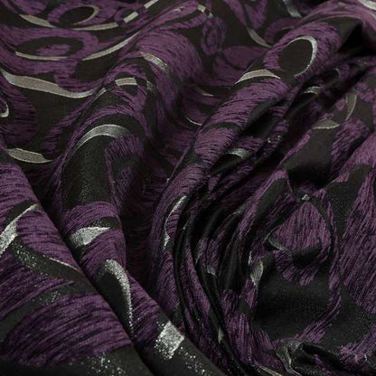 Japura Collection Of Shiny Swirl Pattern Weaves In Purple Silver Chenille Colour Upholstery Fabric CTR-378 - Handmade Cushions