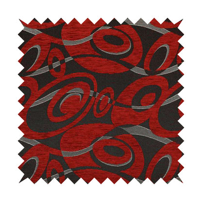 Japura Collection Of Shiny Swirl Pattern Weaves In Red Silver Chenille Colour Upholstery Fabric CTR-379 - Roman Blinds