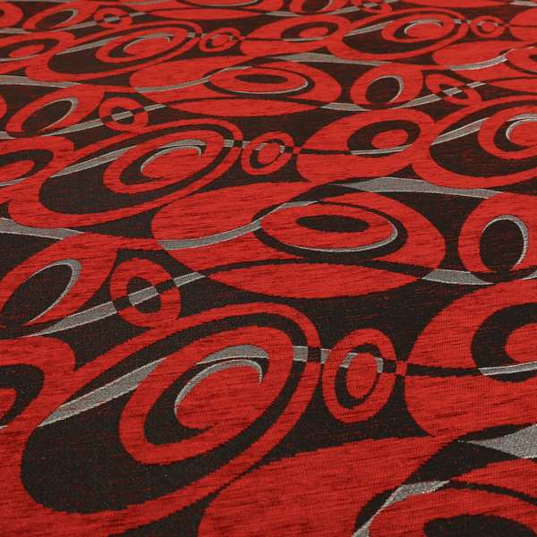 Japura Collection Of Shiny Swirl Pattern Weaves In Red Silver Chenille Colour Upholstery Fabric CTR-379 - Roman Blinds