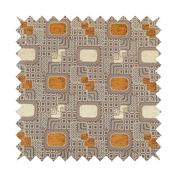 Carousel Geometric Pattern Collection Orange Beige Colour Woven Chenille Upholstery Fabric CTR-380 - Roman Blinds