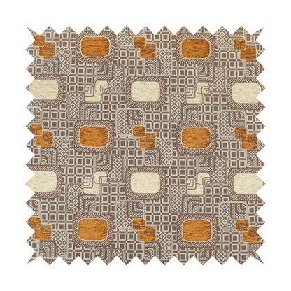 Carousel Geometric Pattern Collection Orange Beige Colour Woven Chenille Upholstery Fabric CTR-380