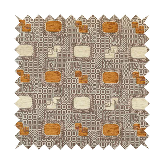 Carousel Geometric Pattern Collection Orange Beige Colour Woven Chenille Upholstery Fabric CTR-380