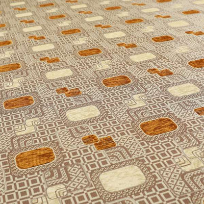 Carousel Geometric Pattern Collection Orange Beige Colour Woven Chenille Upholstery Fabric CTR-380 - Roman Blinds