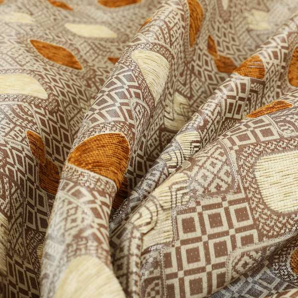 Carousel Geometric Pattern Collection Orange Beige Colour Woven Chenille Upholstery Fabric CTR-380 - Roman Blinds