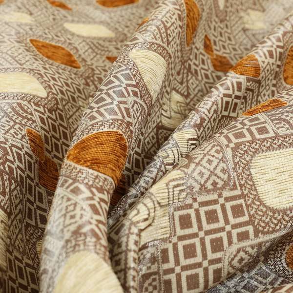 Carousel Geometric Pattern Collection Orange Beige Colour Woven Chenille Upholstery Fabric CTR-380 - Handmade Cushions
