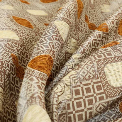 Carousel Geometric Pattern Collection Orange Beige Colour Woven Chenille Upholstery Fabric CTR-380 - Handmade Cushions