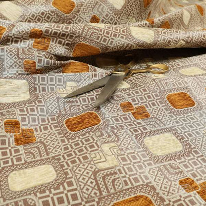 Carousel Geometric Pattern Collection Orange Beige Colour Woven Chenille Upholstery Fabric CTR-380 - Roman Blinds