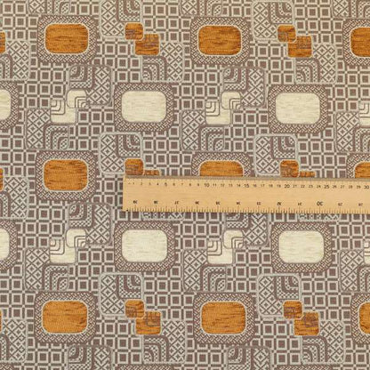 Carousel Geometric Pattern Collection Orange Beige Colour Woven Chenille Upholstery Fabric CTR-380