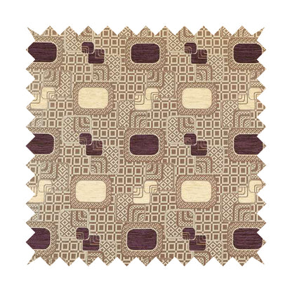 Carousel Geometric Pattern Collection Purple Beige Colour Woven Chenille Upholstery Fabric CTR-381 - Roman Blinds