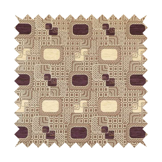 Carousel Geometric Pattern Collection Purple Beige Colour Woven Chenille Upholstery Fabric CTR-381