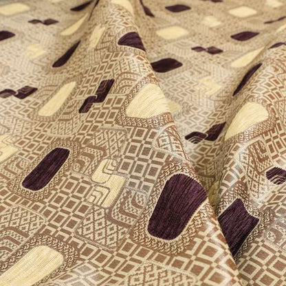 Carousel Geometric Pattern Collection Purple Beige Colour Woven Chenille Upholstery Fabric CTR-381 - Roman Blinds