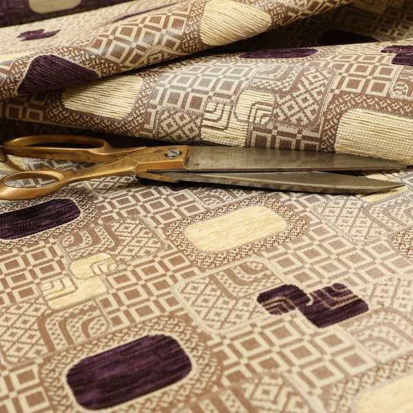 Carousel Geometric Pattern Collection Purple Beige Colour Woven Chenille Upholstery Fabric CTR-381 - Roman Blinds