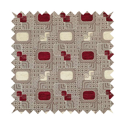 Carousel Geometric Pattern Collection Burgundy Red Beige Colour Woven Chenille Upholstery Fabric CTR-382 - Handmade Cushions