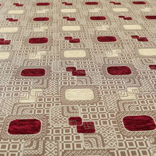 Carousel Geometric Pattern Collection Burgundy Red Beige Colour Woven Chenille Upholstery Fabric CTR-382 - Roman Blinds