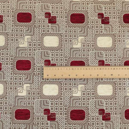 Carousel Geometric Pattern Collection Burgundy Red Beige Colour Woven Chenille Upholstery Fabric CTR-382 - Roman Blinds