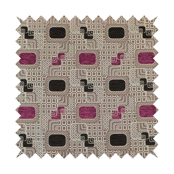 Carousel Geometric Pattern Collection Purple Black Colour Woven Chenille Upholstery Fabric CTR-383 - Roman Blinds