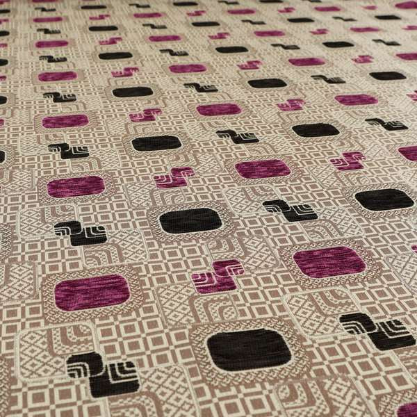 Carousel Geometric Pattern Collection Purple Black Colour Woven Chenille Upholstery Fabric CTR-383 - Roman Blinds