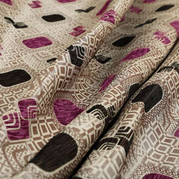 Carousel Geometric Pattern Collection Purple Black Colour Woven Chenille Upholstery Fabric CTR-383 - Roman Blinds