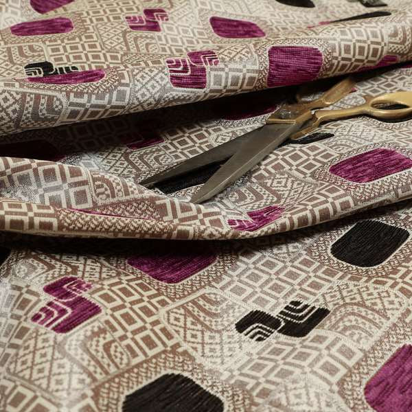 Carousel Geometric Pattern Collection Purple Black Colour Woven Chenille Upholstery Fabric CTR-383 - Roman Blinds