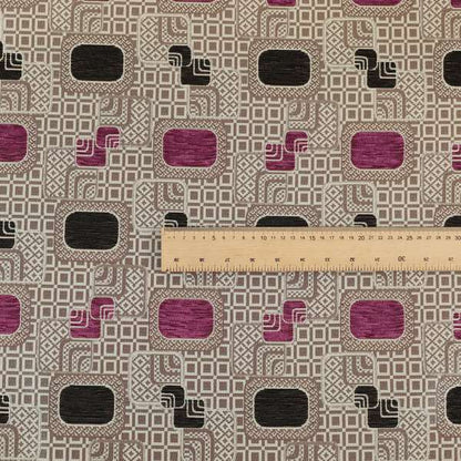 Carousel Geometric Pattern Collection Purple Black Colour Woven Chenille Upholstery Fabric CTR-383 - Roman Blinds