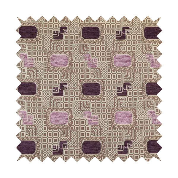 Carousel Geometric Pattern Collection Pink Purple Colour Woven Chenille Upholstery Fabric CTR-384 - Roman Blinds