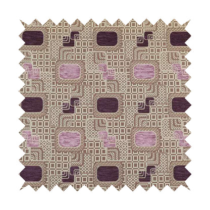 Carousel Geometric Pattern Collection Pink Purple Colour Woven Chenille Upholstery Fabric CTR-384 - Roman Blinds