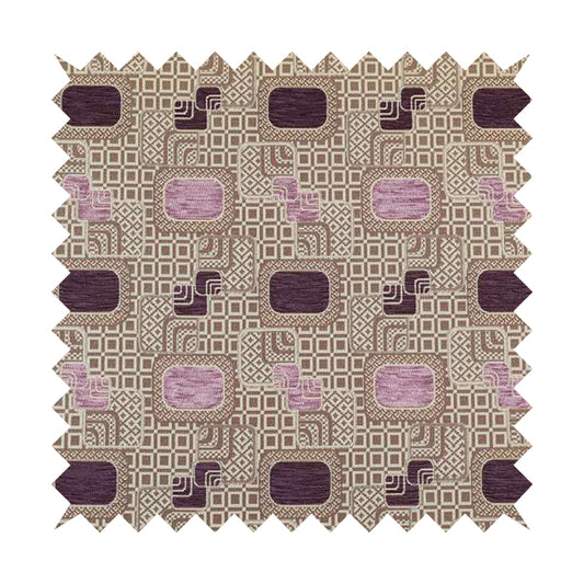 Carousel Geometric Pattern Collection Pink Purple Colour Woven Chenille Upholstery Fabric CTR-384