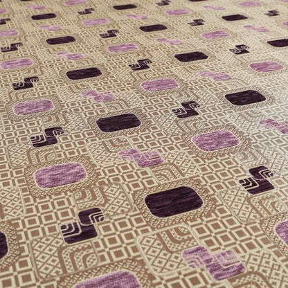 Carousel Geometric Pattern Collection Pink Purple Colour Woven Chenille Upholstery Fabric CTR-384 - Roman Blinds