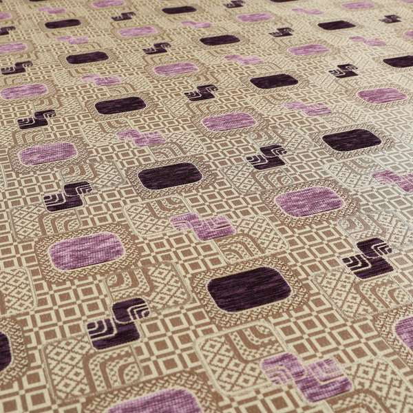 Carousel Geometric Pattern Collection Pink Purple Colour Woven Chenille Upholstery Fabric CTR-384 - Handmade Cushions