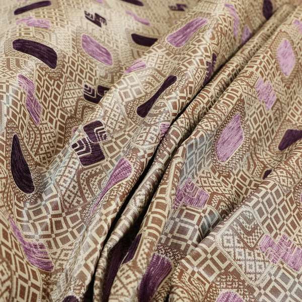 Carousel Geometric Pattern Collection Pink Purple Colour Woven Chenille Upholstery Fabric CTR-384 - Roman Blinds