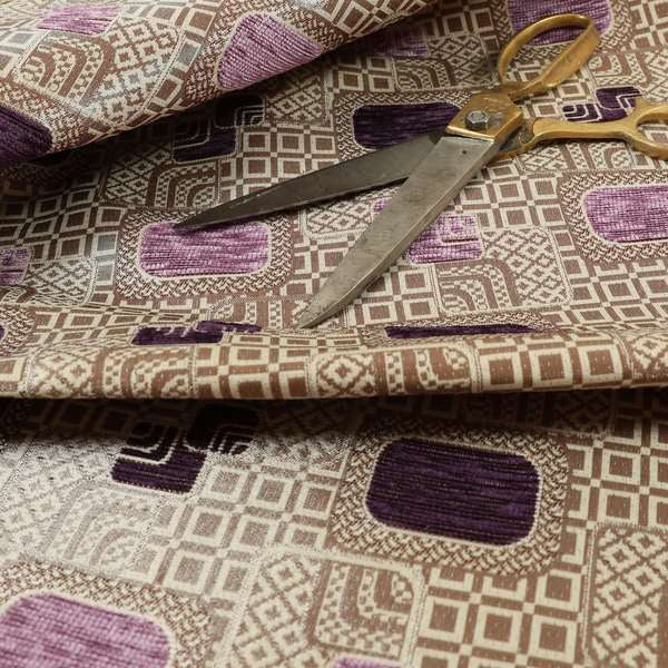 Carousel Fabric Pattern Carousel Geometric Pattern Collection Pink Purple Colour Woven Chenill ...