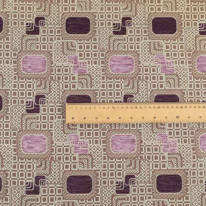 Carousel Geometric Pattern Collection Pink Purple Colour Woven Chenille Upholstery Fabric CTR-384 - Roman Blinds