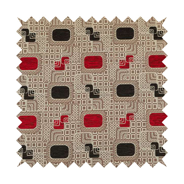 Carousel Geometric Pattern Collection Black Red Colour Woven Chenille Upholstery Fabric CTR-385 - Roman Blinds