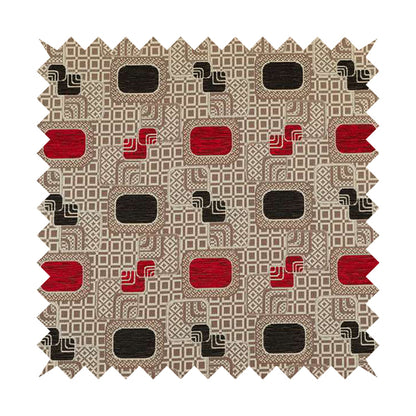 Carousel Geometric Pattern Collection Black Red Colour Woven Chenille Upholstery Fabric CTR-385 - Roman Blinds