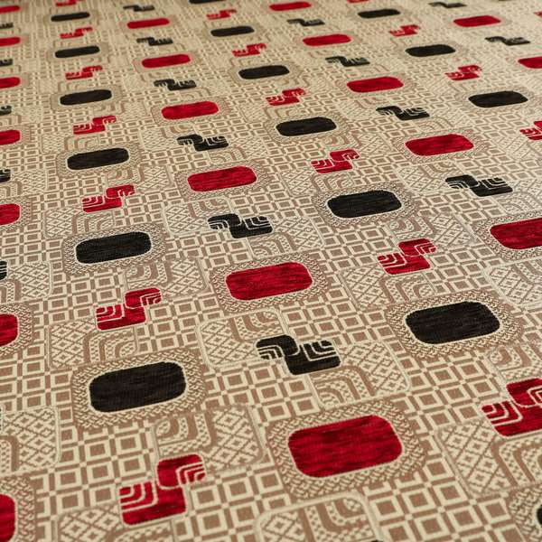 Carousel Geometric Pattern Collection Black Red Colour Woven Chenille Upholstery Fabric CTR-385 - Roman Blinds