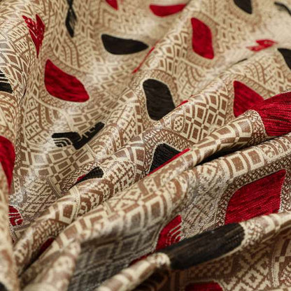 Carousel Geometric Pattern Collection Black Red Colour Woven Chenille Upholstery Fabric CTR-385
