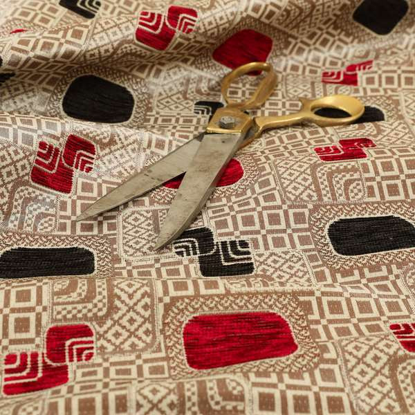 Carousel Fabric Pattern Carousel Geometric Pattern Collection Black Red Colour Woven Chenille ...