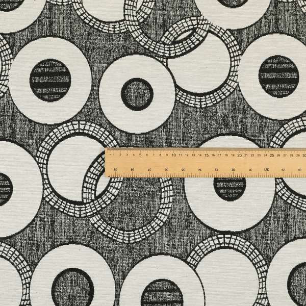 Solitaire Collection Soft Chenille Circular Pattern Black Grey Colour Upholstery Fabric CTR-386 - Roman Blinds