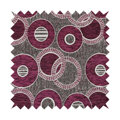 Solitaire Collection Soft Chenille Circular Pattern Pink Colour Upholstery Fabric CTR-387