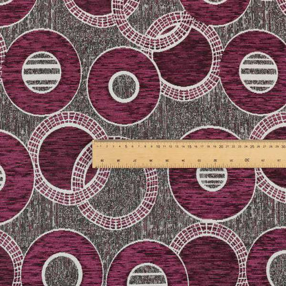 Solitaire Collection Soft Chenille Circular Pattern Pink Colour Upholstery Fabric CTR-387 - Roman Blinds