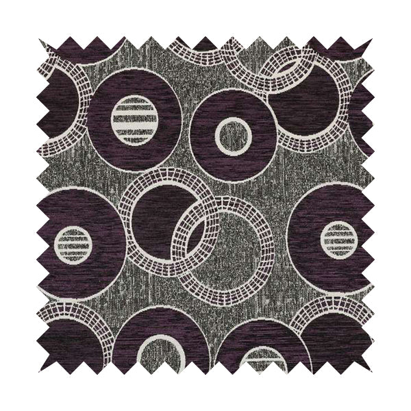 Solitaire Collection Soft Chenille Circular Pattern Purple Colour Upholstery Fabric CTR-388